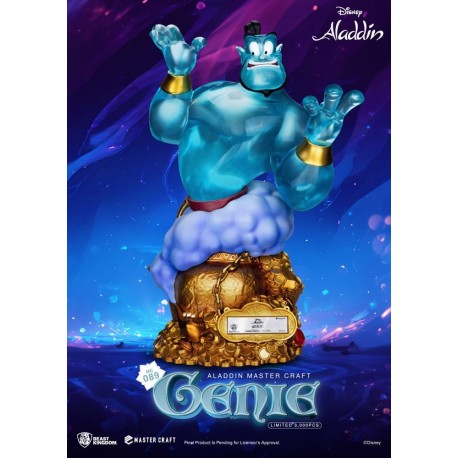 Estátua de 42 cm de Gênio Aladdin em polirresina sobre base dourada