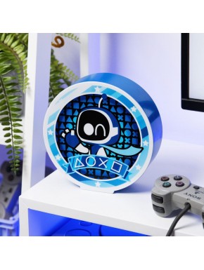 Lámpara Astro Bot iluminada en azul y negro