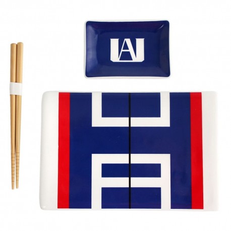 Conjunto de sushi My Hero Academia com pratos e hashis