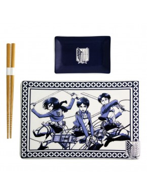 Set de sushi en céramique Attack on Titan avec baguettes