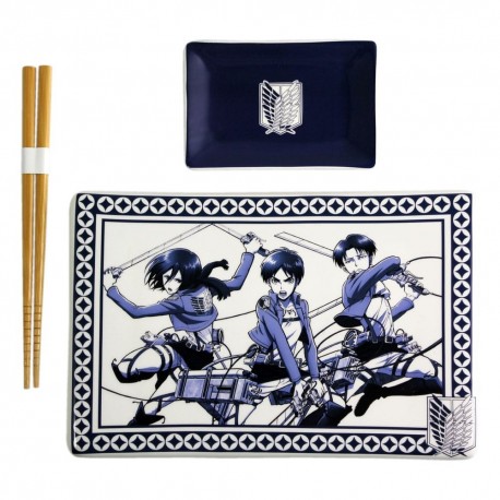Conjunto de sushi de cerâmica Attack on Titan com hashis