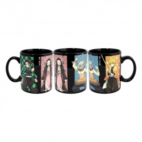 Mug noir Demon Slayer avec design de personnages thermosensible