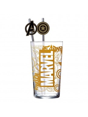 Verre Marvel avec pailles métalliques et logo Avengers