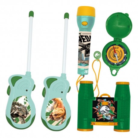 Conjunto de jogo Jurassic World com walkie talkies, binóculos e mais.