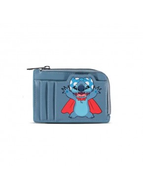 Cartera azul de Stitch superhéroe con detalles en rojo