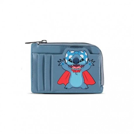 Cartera azul de Stitch superhéroe con detalles en rojo