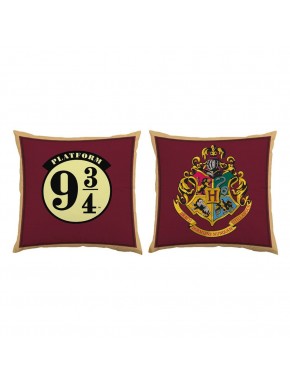 Coussin en peluche Harry Potter avec Quai 9¾ et blason de Poudlard