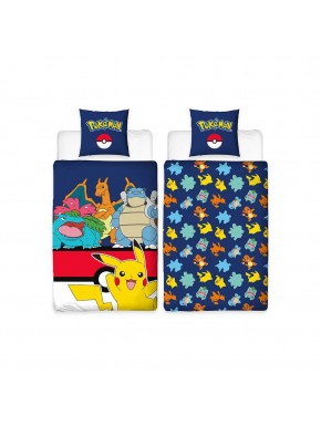 Linge de lit Pokémon bleu avec Pikachu et amis