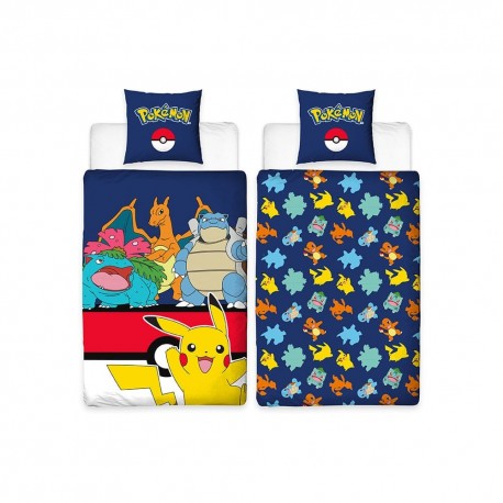 Linge de lit Pokémon bleu avec Pikachu et amis