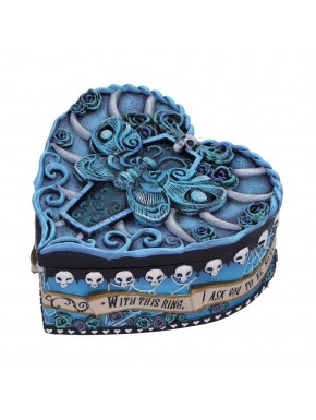 Caixa de jóias azul A Noiva Cadáver com design de crânios