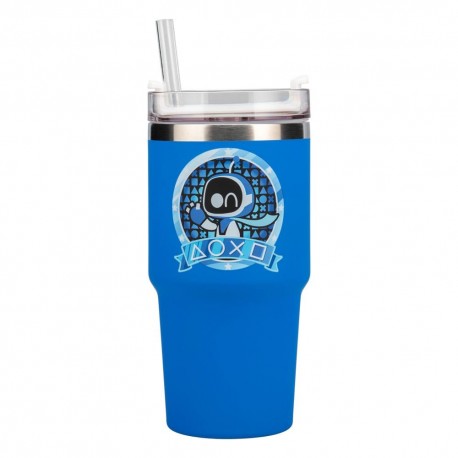 Vaso azul Astro Bot con paja de 600 ml