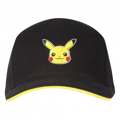 Casquette noire de Pikachu avec des détails jaunes.