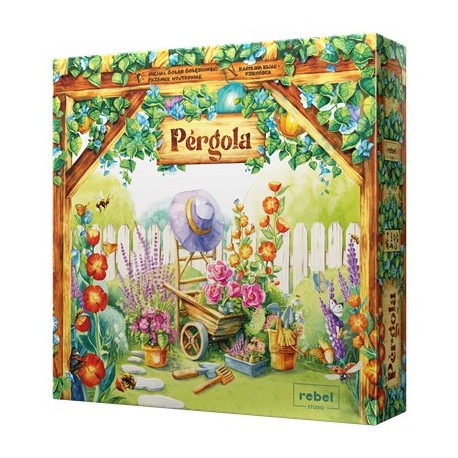 Caja del juego de mesa Pérgola ilustrada con un jardín