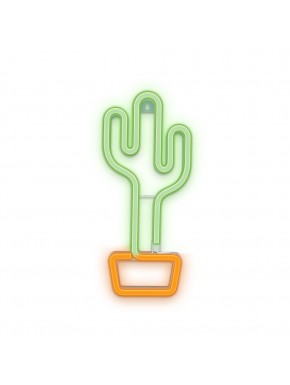 Lámpara neon LED cactus naranja sobre pared