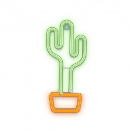 Lámpara neon LED cactus naranja sobre pared