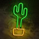 Lámpara neon LED cactus naranja sobre pared