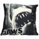 Coussin carré Requin Jaws en noir et blanc