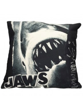 Coussin carré Requin Jaws en noir et blanc