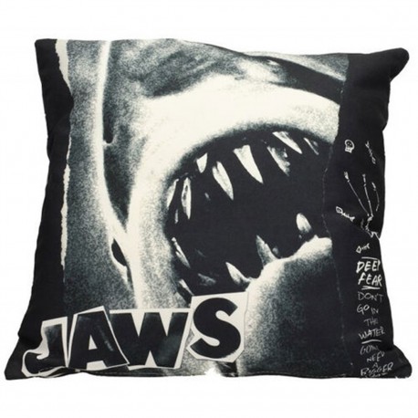 Coussin carré Requin Jaws en noir et blanc