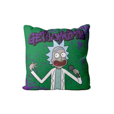 Cojín cuadrado de Rick y Morty con diseño Get Schwifty
