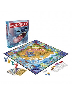Monopoly Stitch con tablero y peones coloridos de Stitch