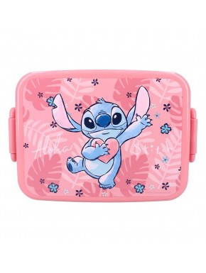 Lancheira rosa do Stitch com design tropical