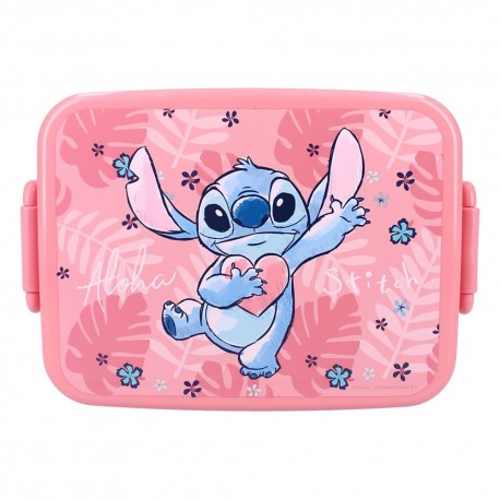 Lancheira rosa do Stitch com design tropical