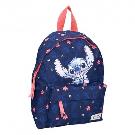 Mochila azul Lilo & Stitch de 31 cm com estampa floral