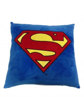 Cojín azul de Superman con símbolo rojo y amarillo