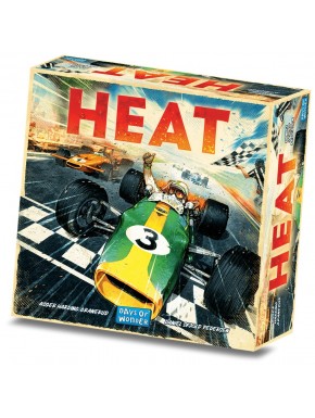 Boîte et composants du jeu de société Heat avec voitures classiques