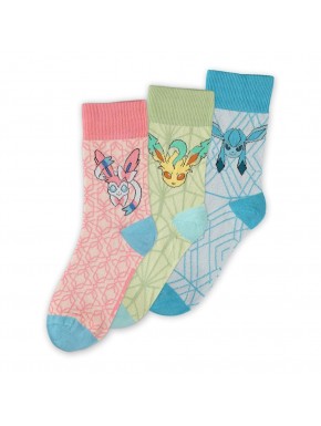 chaussettes Pokémon Évolution d'Evoli en rose, bleu et vert
