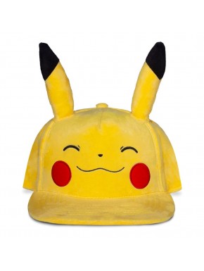 Casquette snapback jaune de Pikachu avec oreilles et visage souriant