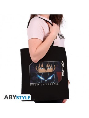 Tote bag preta de Solo Leveling com design Arise