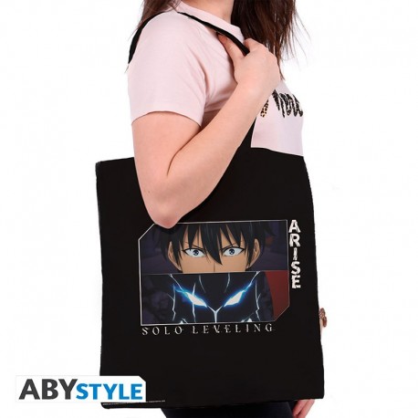 Tote bag negro de Solo Leveling con diseño Arise