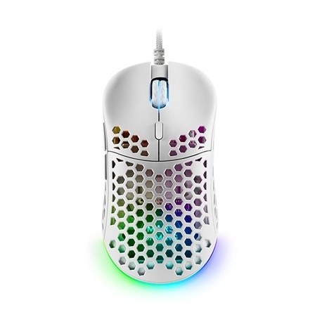 Mouse branco Mars Gaming MM55W com design Hive e RGB