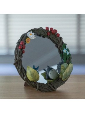 Espejo decorativo redondo de Totoro con flores y hojas