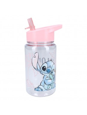 Garrafa Lilo & Stitch com tampa rosa e canudo