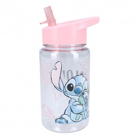 Bouteille Lilo & Stitch avec couvercle rose et paille