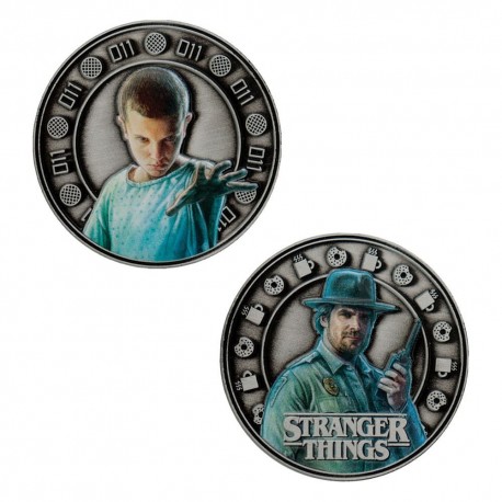 Moneda coleccionable Stranger Things con Eleven y Hopper