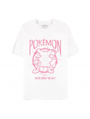 T-shirt blanc Pokémon Mr. Mime avec design rose