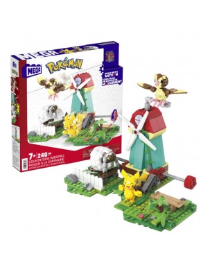 Set de construcción Pokémon con molino y figuras de Pikachu, Pidgey y Wooloo