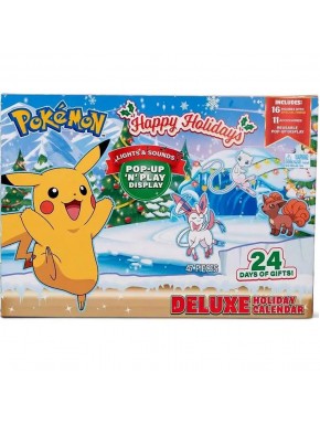 Calendario de Adviento Pokémon festivo con figuras y diorama