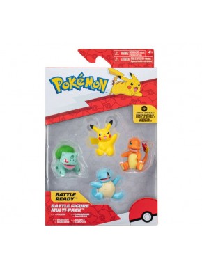 Pack 4 figuras Pokémon iniciales Kanto con Pikachu, 5 cm