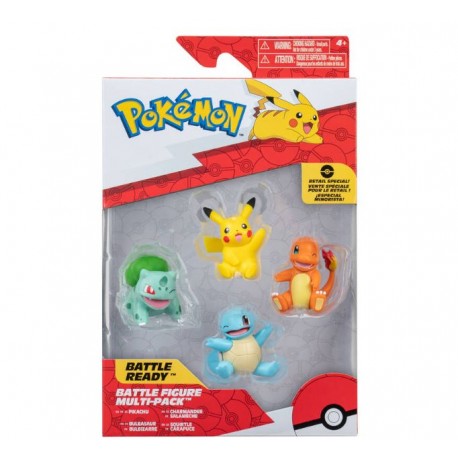 Pack 4 figuras Pokémon iniciales Kanto con Pikachu, 5 cm