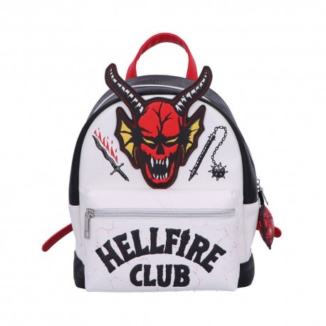 Mochila Hellfire Club Stranger Things blanca con detalles rojos