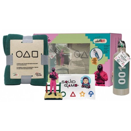 Pack de regalo Squid Game con figura, botella, manta y pegatinas