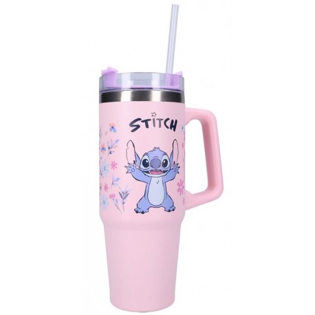 Botella rosa de Lilo & Stitch con diseño floral de 900 ml