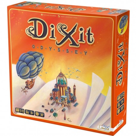 Boîte de jeu de société Dixit Odyssey et contenu