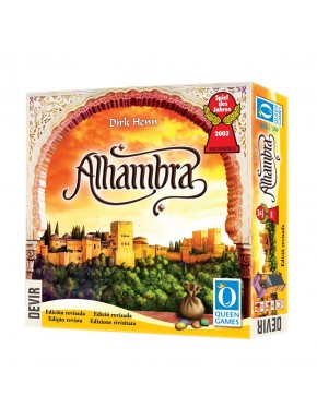 Boîte et composants du jeu de société Alhambra de Devir