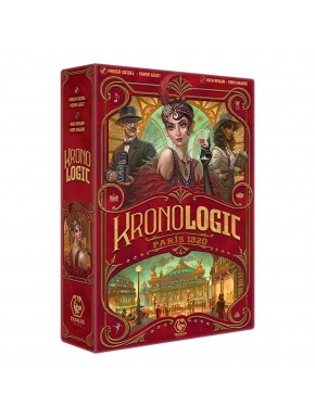 Boîte et composants du jeu de société Kronologic : Paris 1920